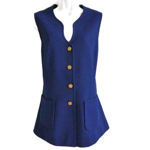 Vintage Bodin Knits Top Vest Queen Ann Neckline Gold Crest Buttons Double Knit M